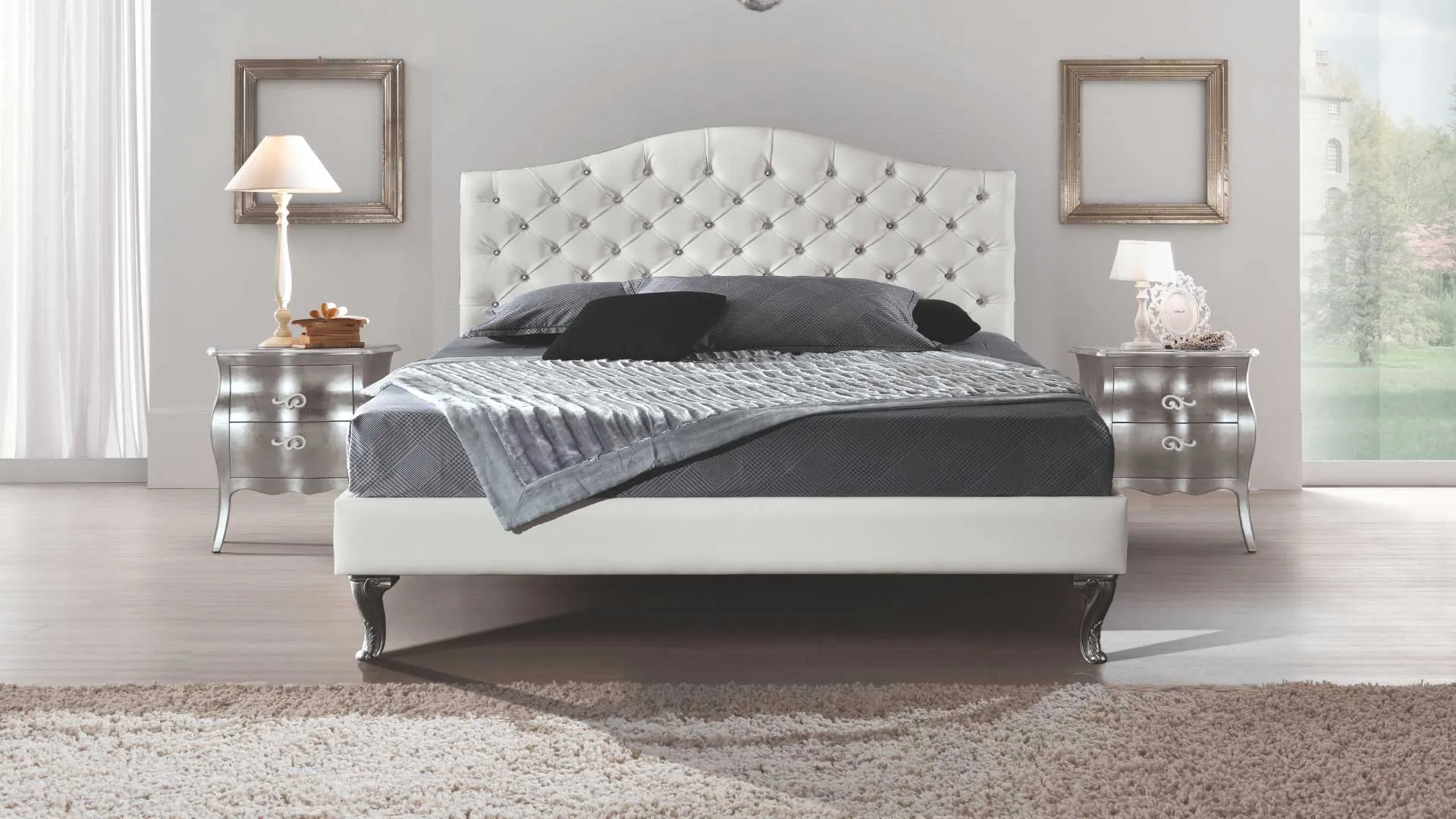 Letto imbottito Apollo Euro Design in ecopelle bianca