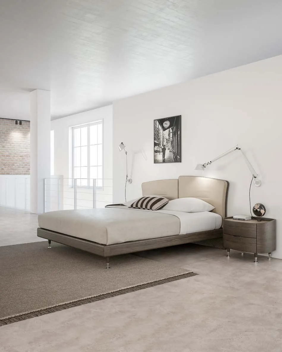 Letto Insieme Luxury Fazzini in frassino titanio con cuscini in pelle lino
