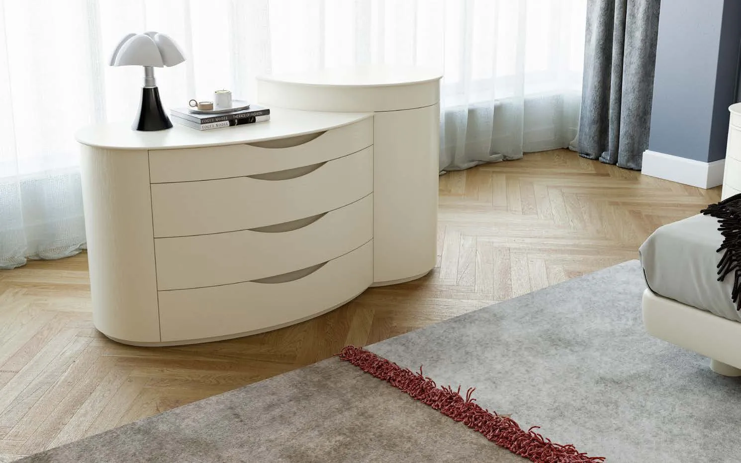 Cassettone Marilyn Fazzini laccato bianco con maniglie fresate nei frontali