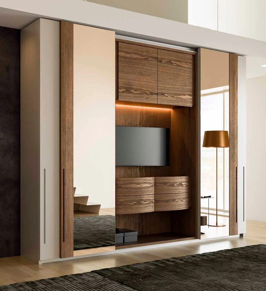 Vano TV dell armadio Jolly Più TV Fazzini in magnolia e tabacco con luce led