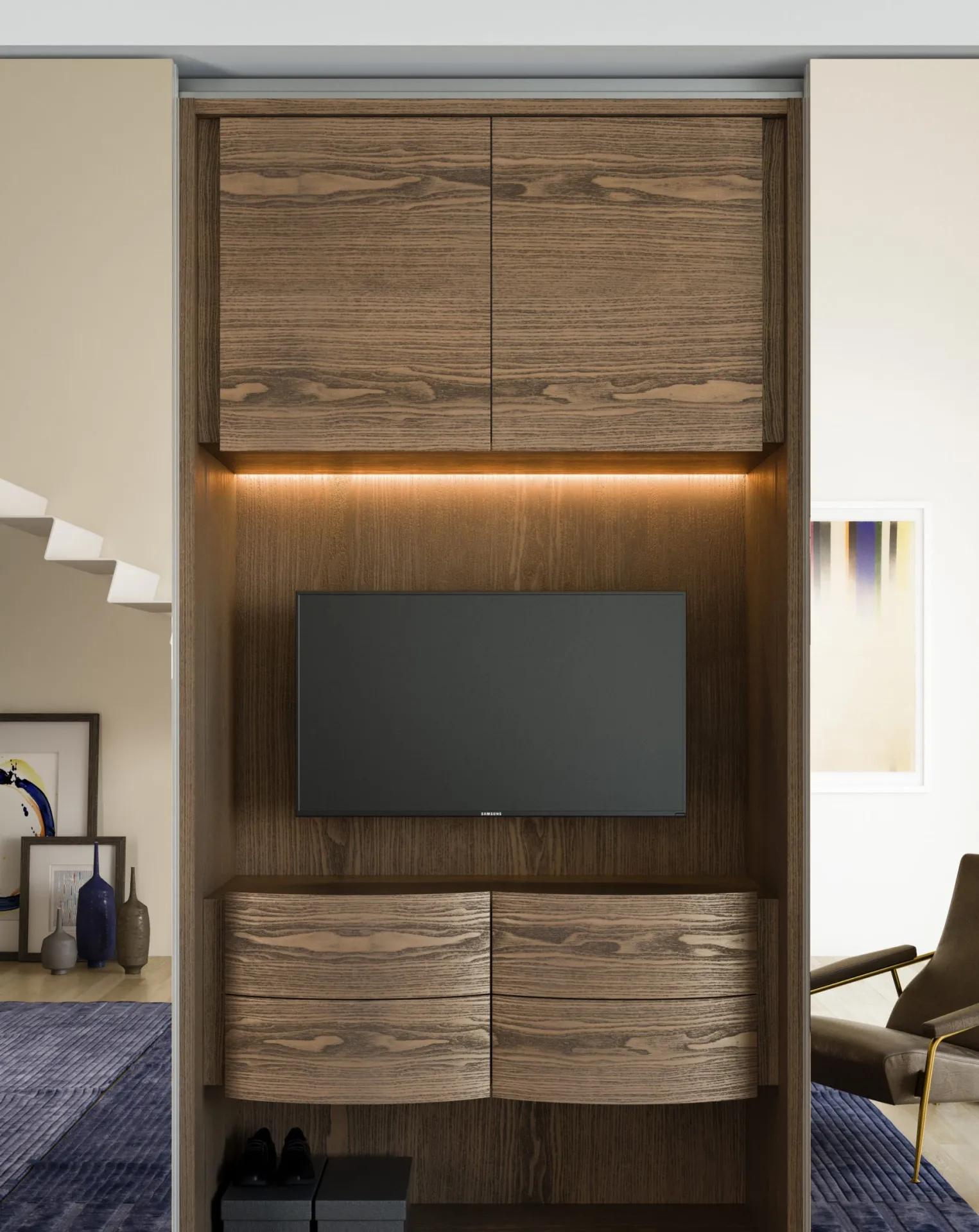 Modulo centrale dell armadio Jolly Più TV Fazzini con TV, pensile e cassettiera curva