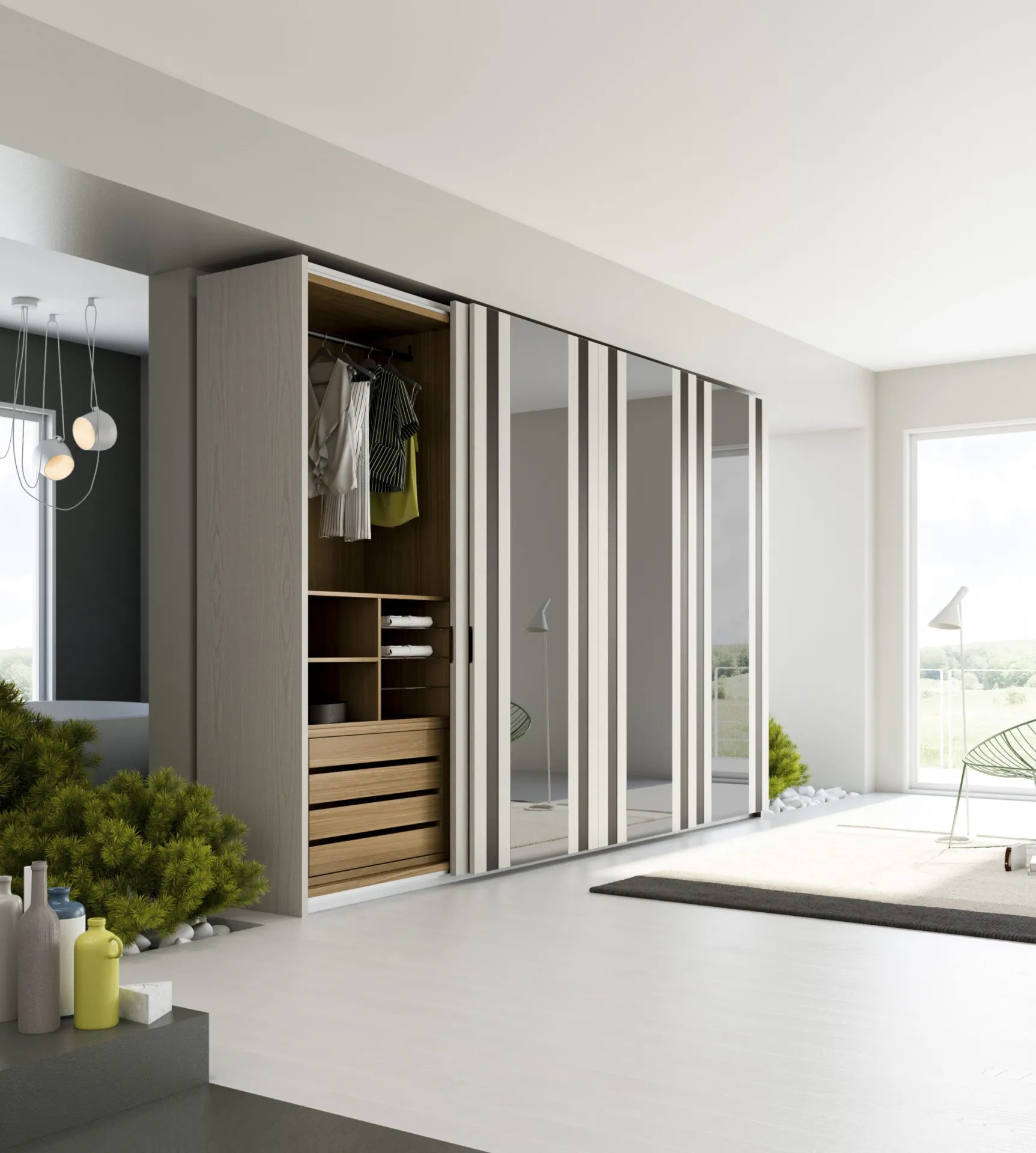 Armadio Jolly Prestige Fazzini con un anta aperta sugli interni