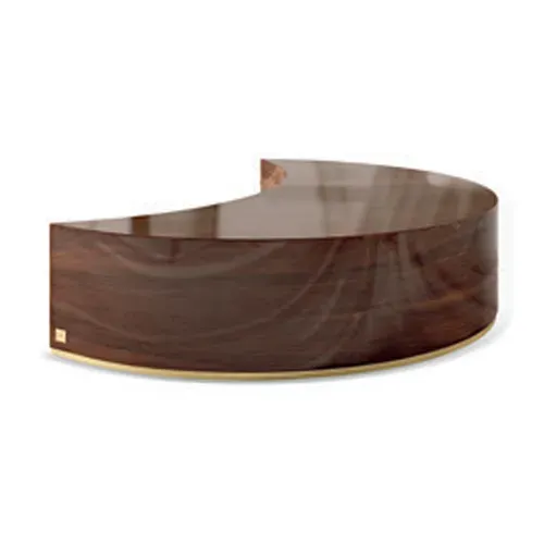 Base tavolino per pouf Ellipse Francesco Pasi in legno scuro lucido con filo dorato, fondo bianco