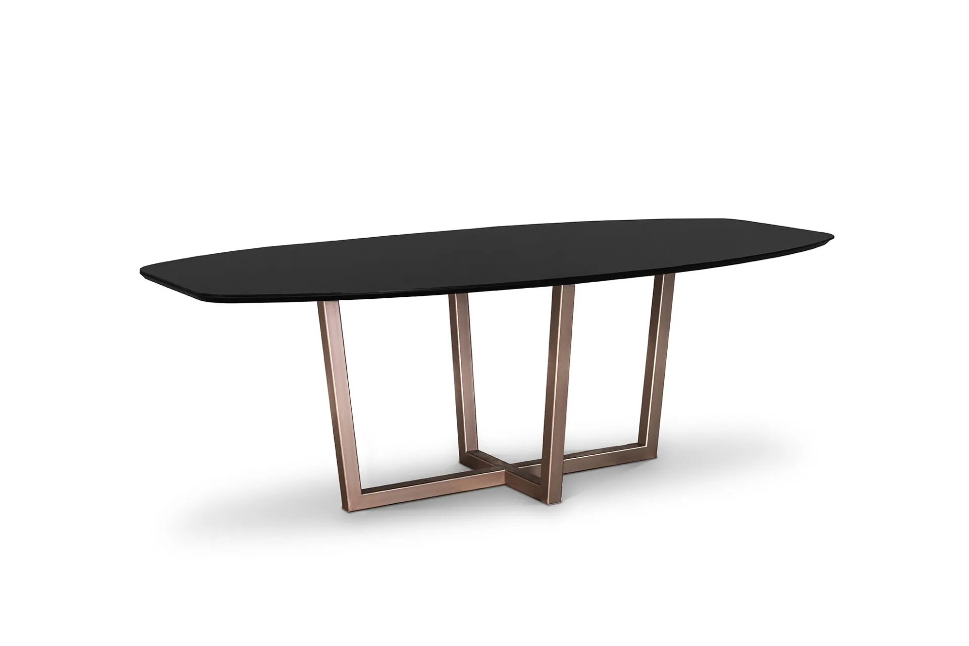 Tavolo Tosato 22.98 con piano in vetro laccato nero e base in metallo bronzo