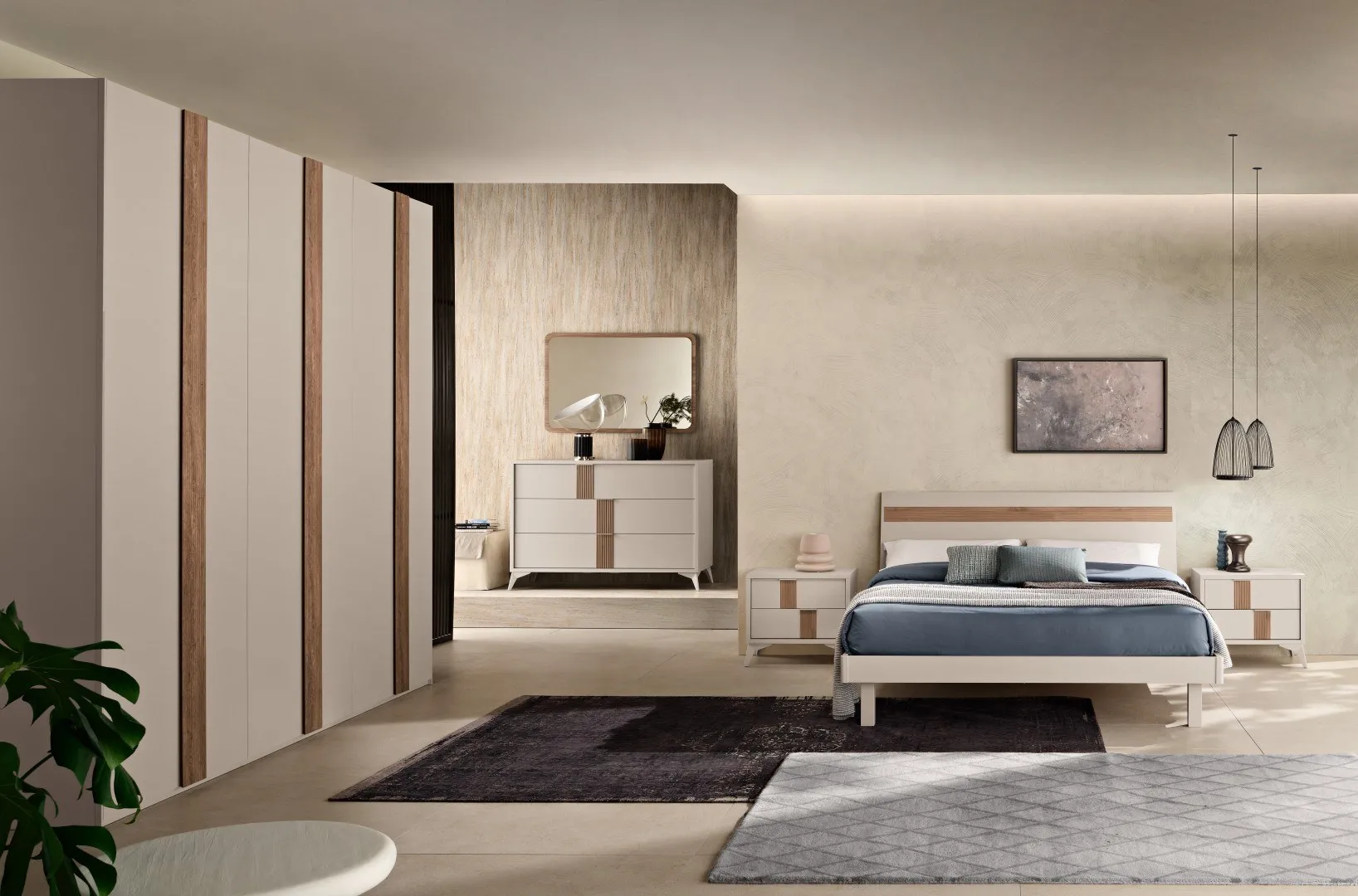 Camera da letto Abaco 201 Gierre con letto Royal, armadio a battente alto e comò con specchio