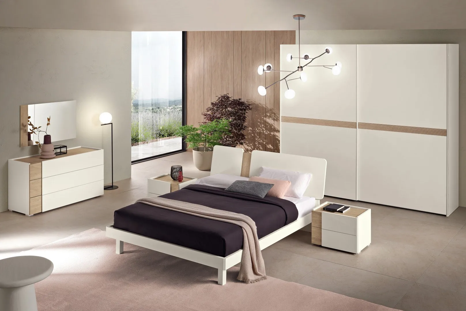 Camera da letto Abaco 206 Gierre con armadio a lesene noce, letto Class e comò