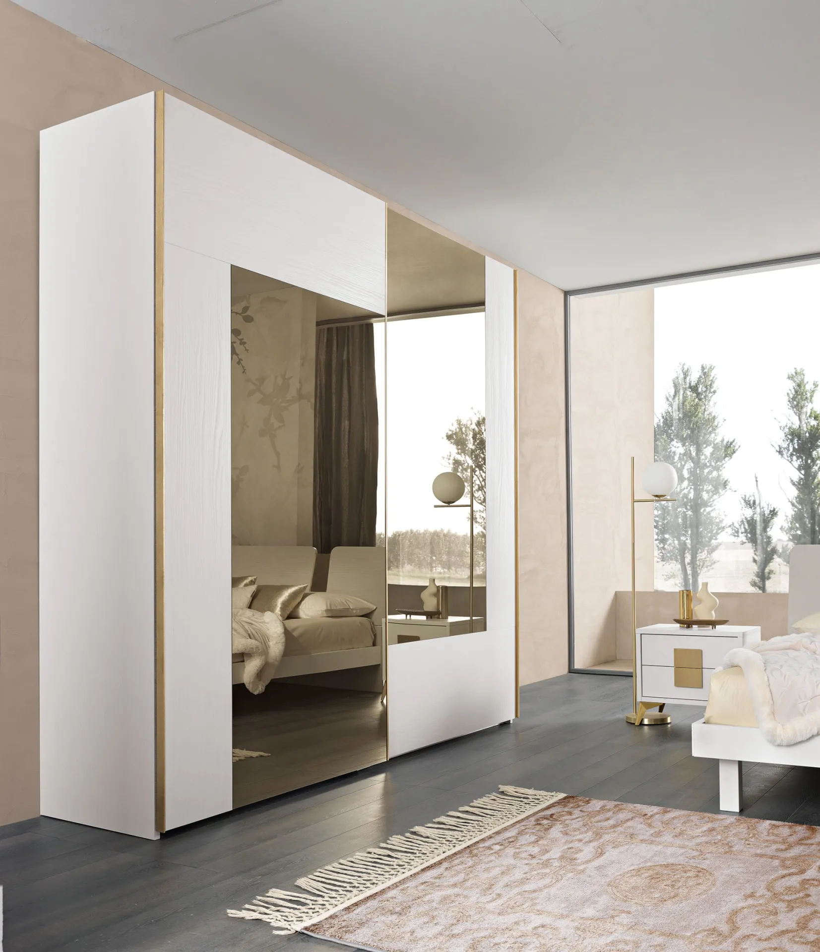 Armadio scorrevole Abaco 182 Gierre con specchio bronzo e profilo oro