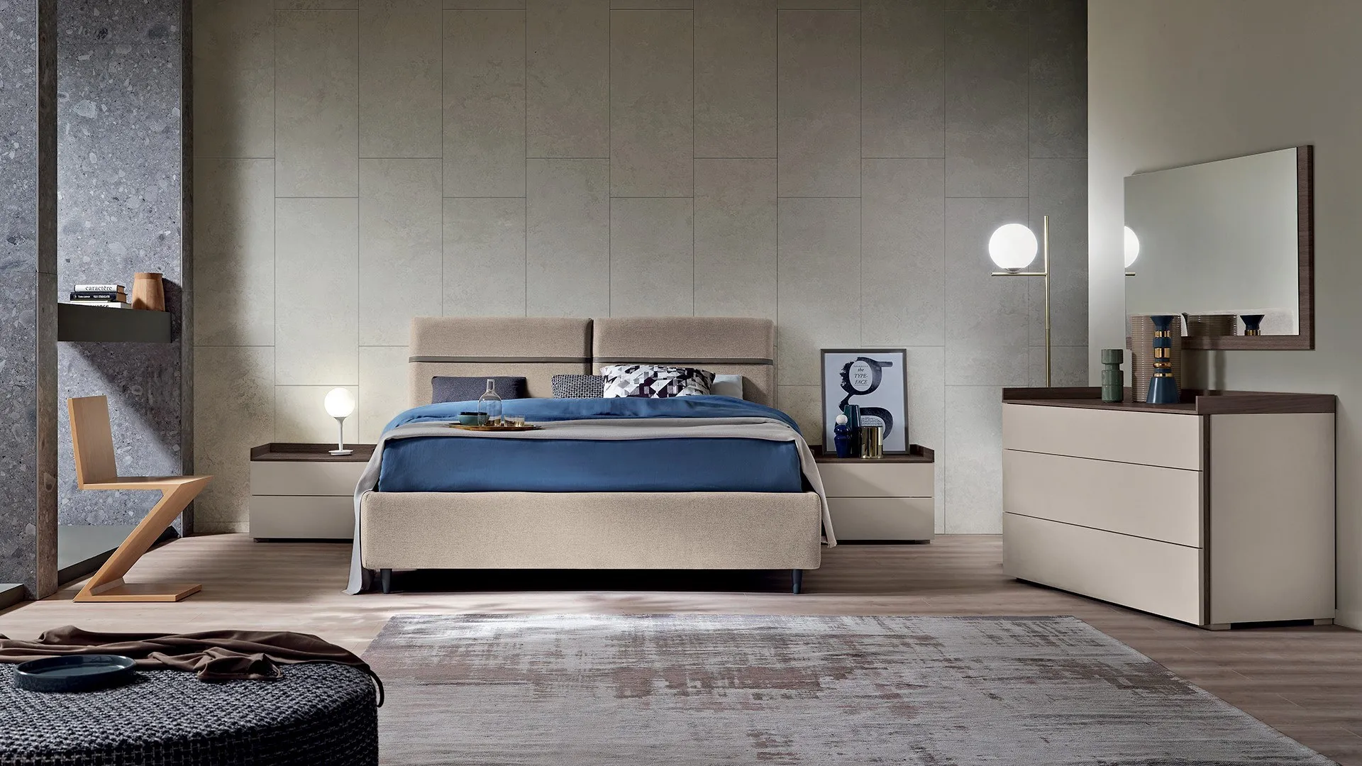 Camera da letto Abaco 196 Gierre con letto Oikos e armadio coordinato