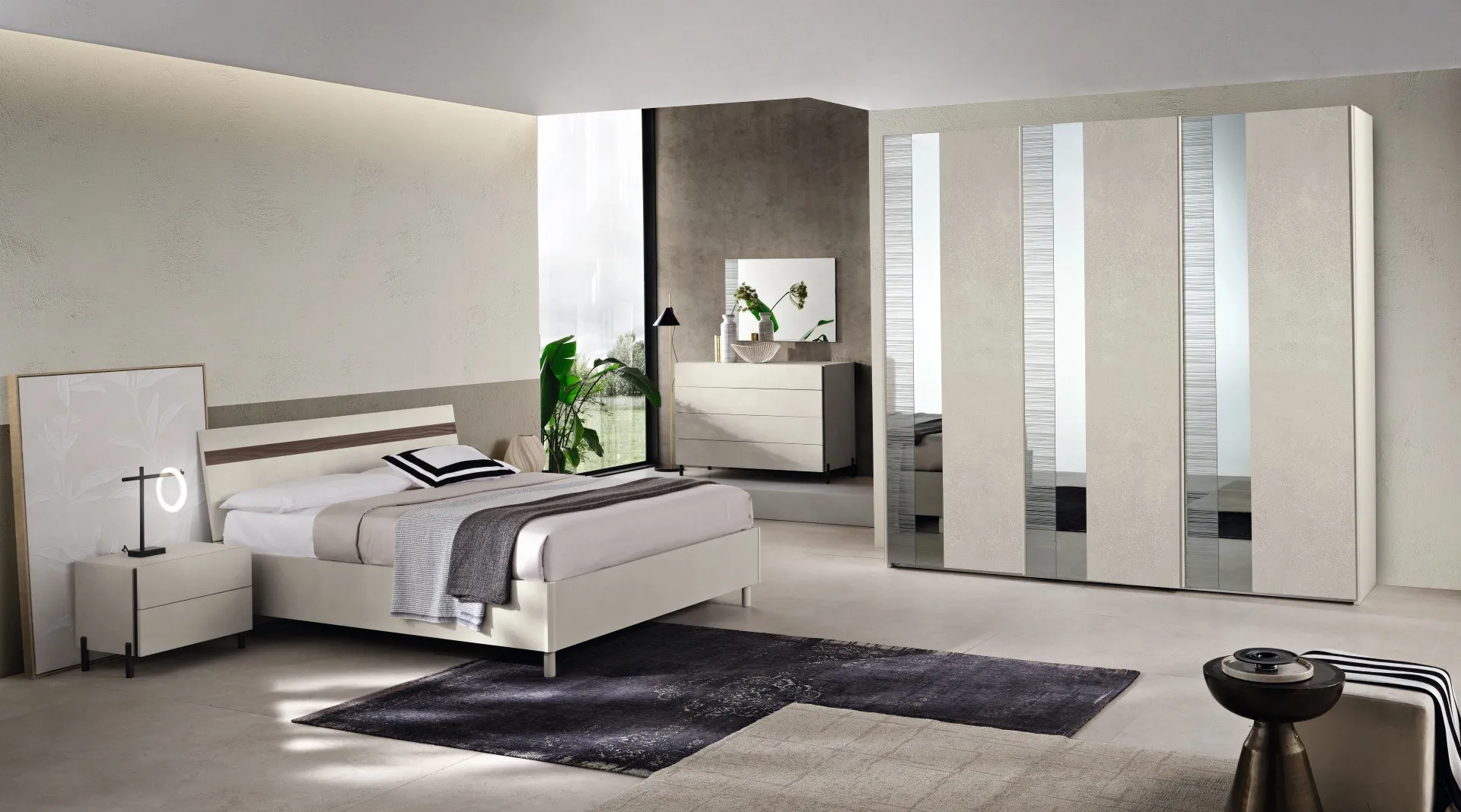 Camera da letto Abaco 205 Gierre con letto Iron e armadio con fasce a specchio