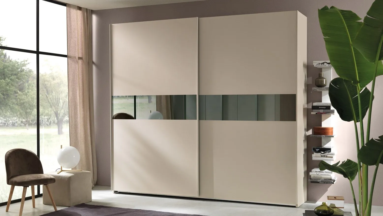 Armadio Abaco 136 Gierre a due ante scorrevoli beige con fascia scura orizzontale