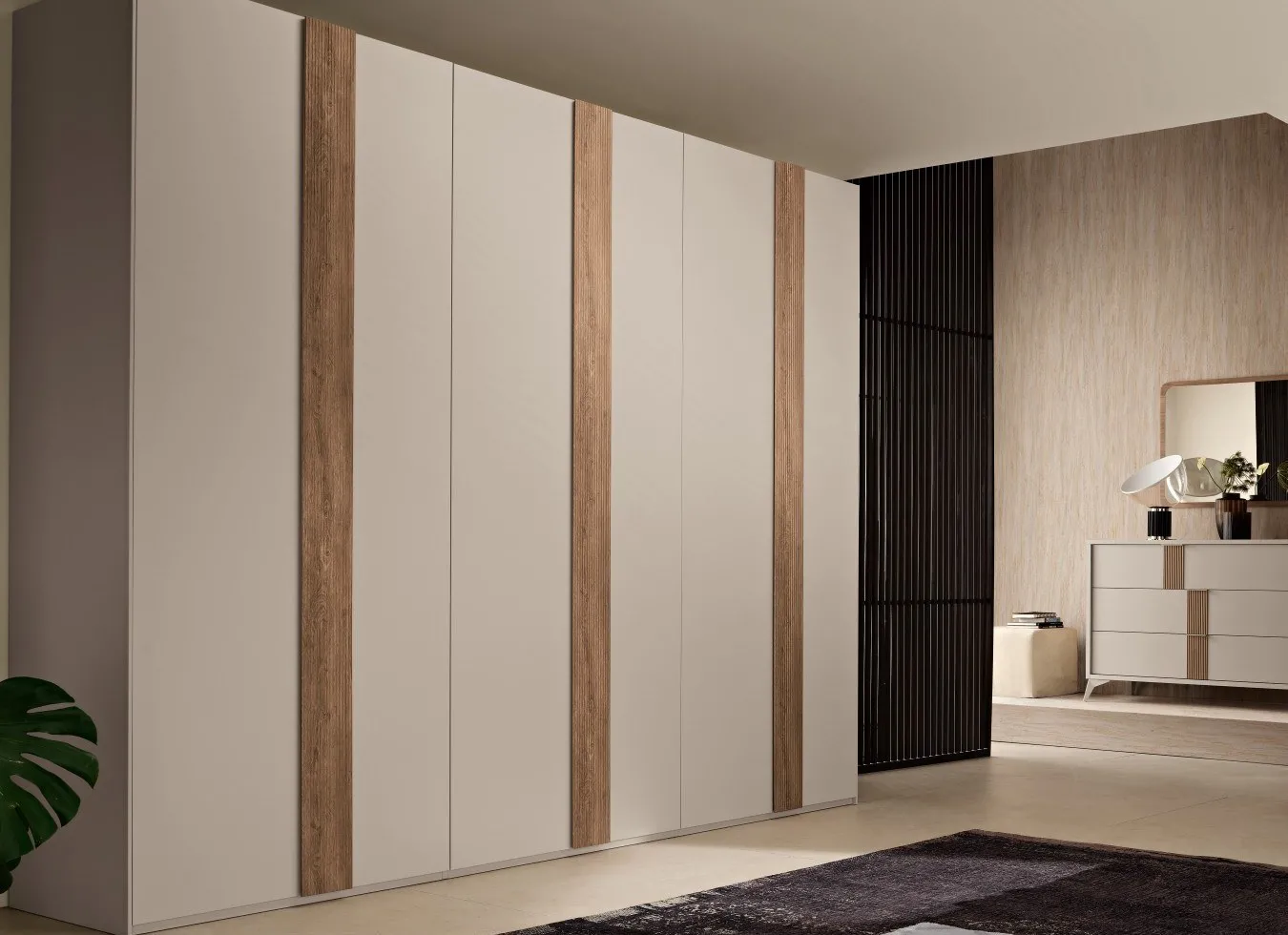 Armadio Abaco 201 Gierre alto 256 cm con montanti in legno fra le ante chiare