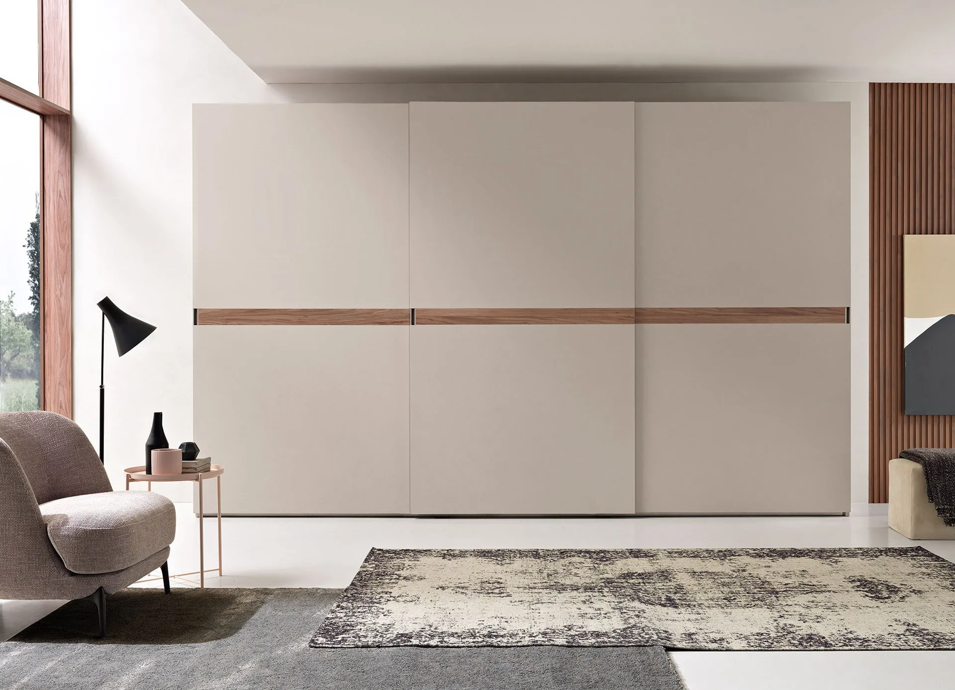 Armadio Abaco 166 Gierre scorrevole da 405 cm con fascia in legno