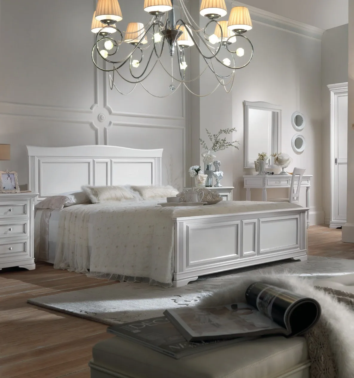 Letto Marco Polo Imba con testata a pannelli in legno laccato bianco