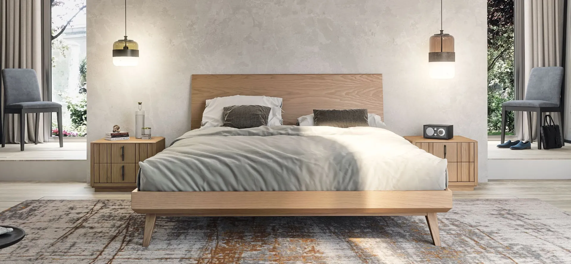 Letto Nova Concept Imba in frassino Argilla con comodini coordinati