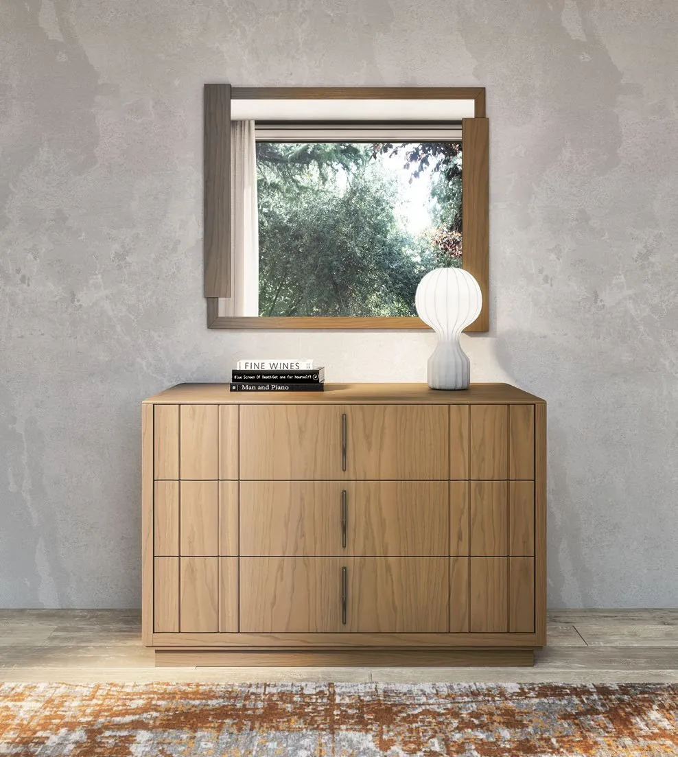 Comò Nova Concept Imba in frassino Argilla con specchiera e lampada