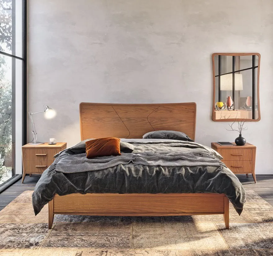 Letto Nova Luna Imba in frassino Terra di Siena con comodini e specchiera