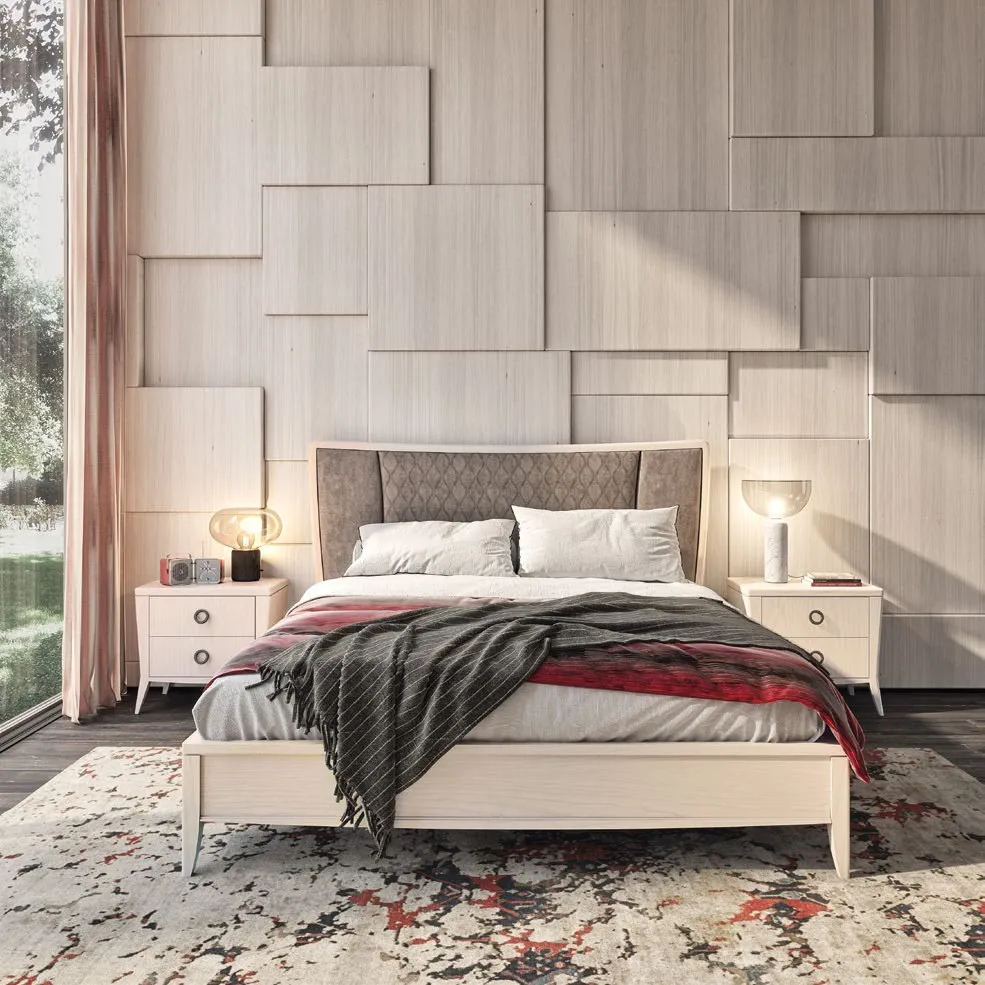 Letto Nova Comfort Imba in frassino Seta con testata imbottita grigia