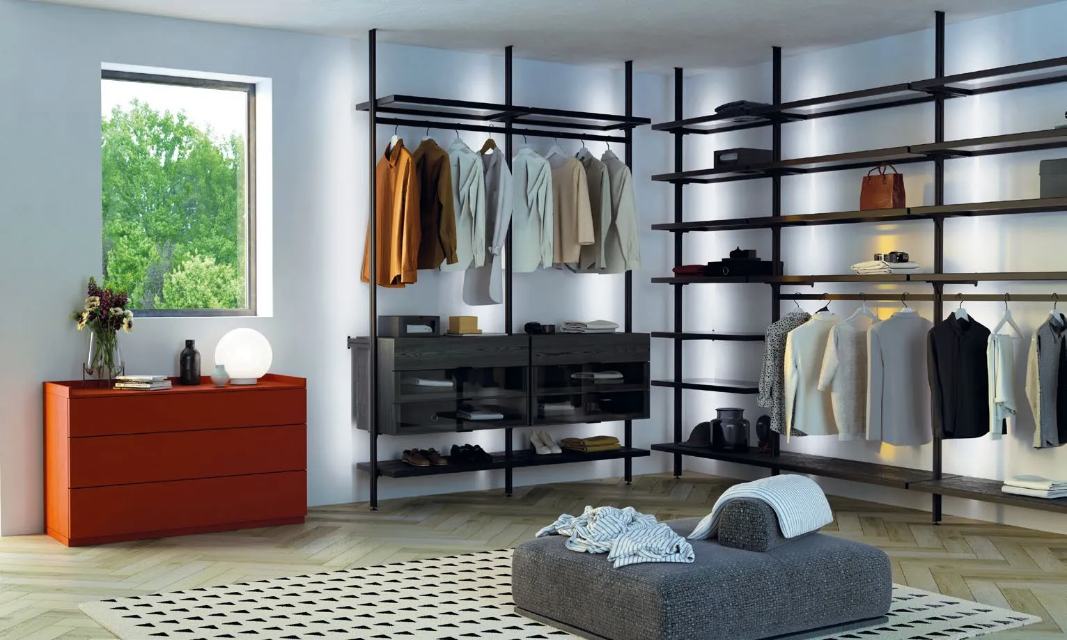 Cabina armadio Nova Dress 4 Imba ad angolo in alluminio nero e frassino antracite