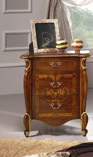 Comodino con intarsio Icon 2.4 Imba in legno con intarsi e profili dorati