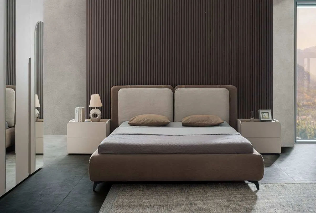 Letto imbottito della camera IC420 Icon 2.4 Imba in olmo biscotto e cashmere