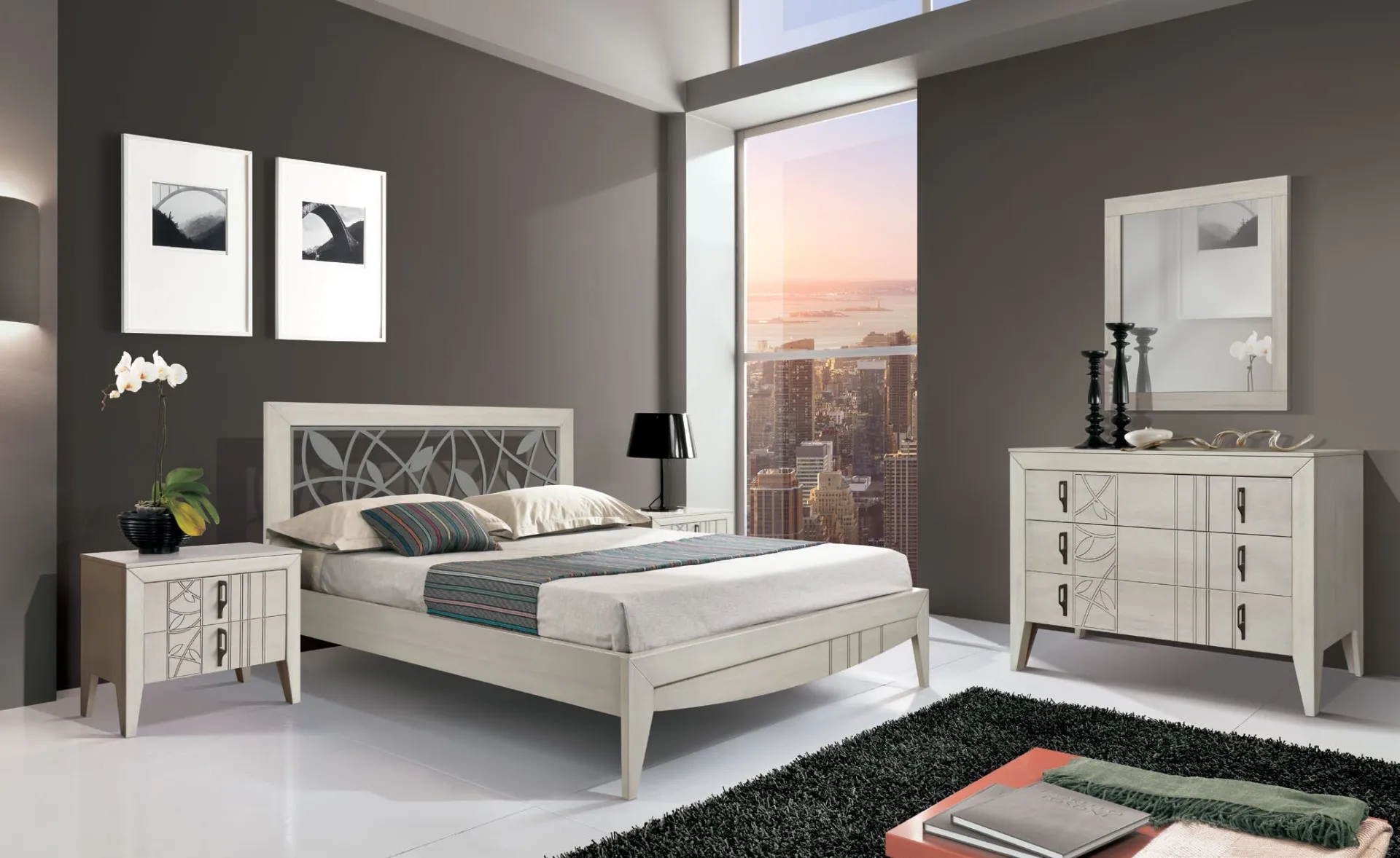 Letto Icon 2.0 Imba chiaro con testata traforata in una camera moderna