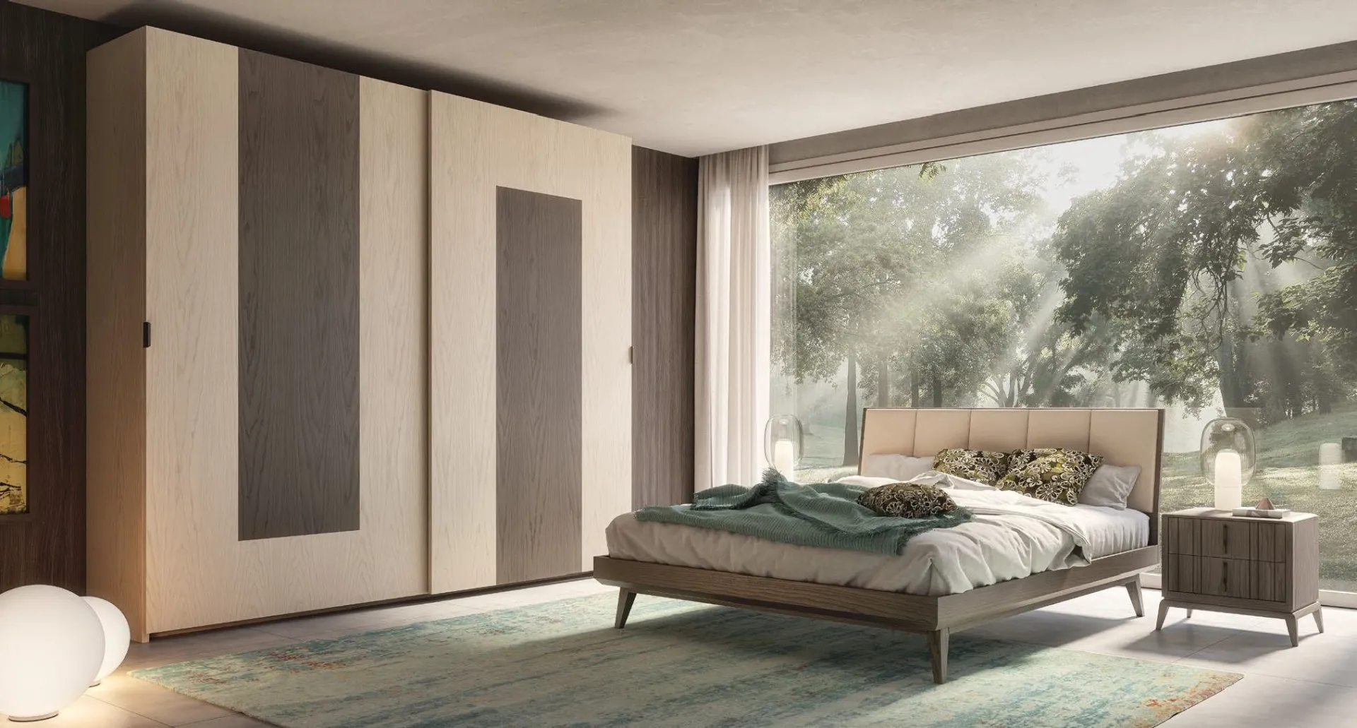 Letto imbottito Trend Style Imba in frassino con testata in tessuto chiaro