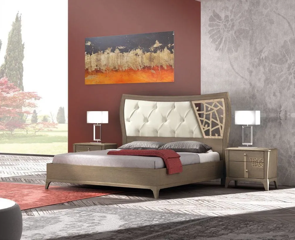 Letto Trend Style Imba con testata sagomata capitonné e traforo in ecopelle