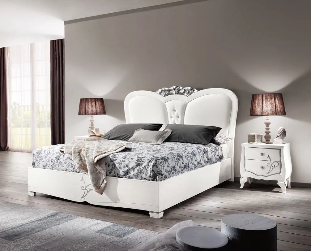 Letto imbottito sagomato Trend Style Imba bianco con Swarovski sulla testata