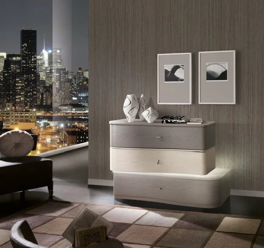 Comò Trend Style Imba in frassino grigio a tre cassetti con guide ammortizzate