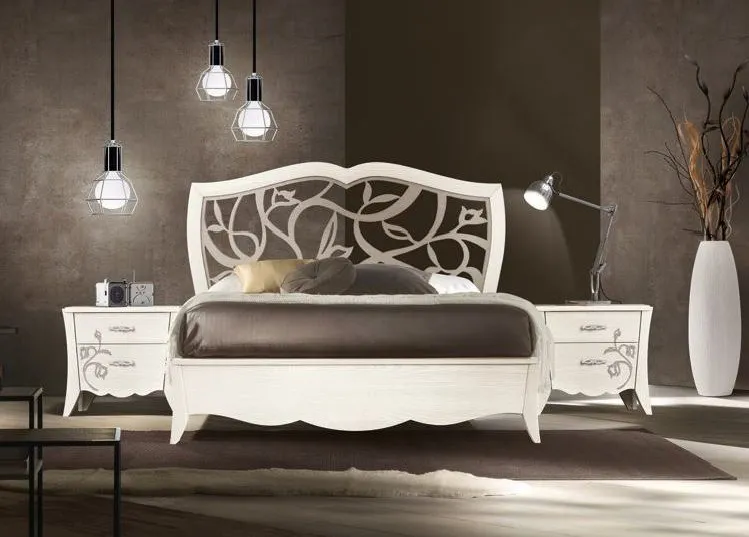 Letto Trend Style Imba bianco con testata traforata a foglie
