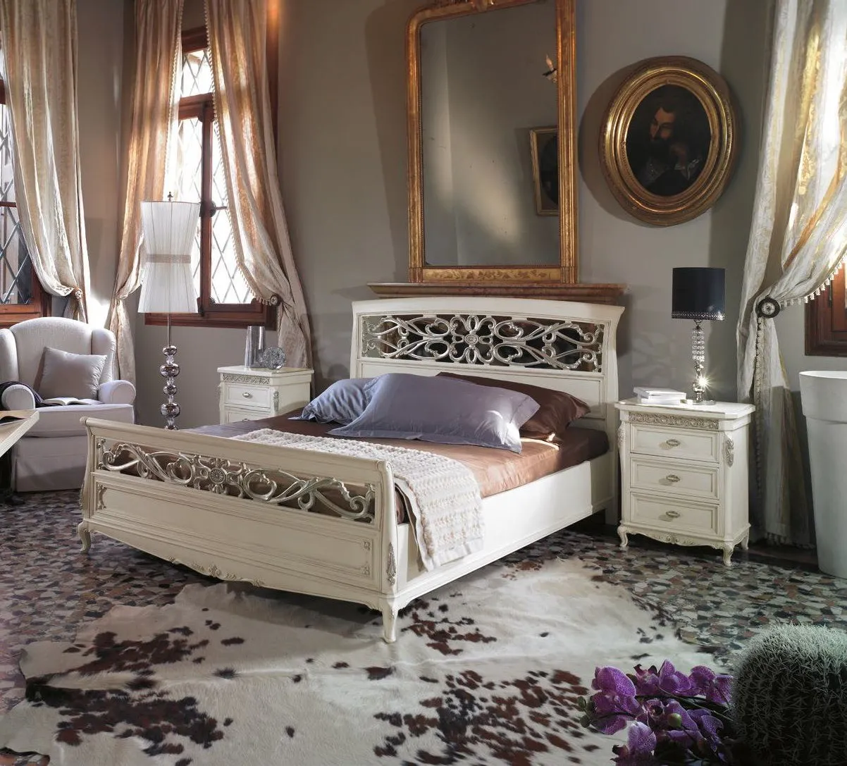 Letto intagliato Trend Style Imba con testata e pediera traforate