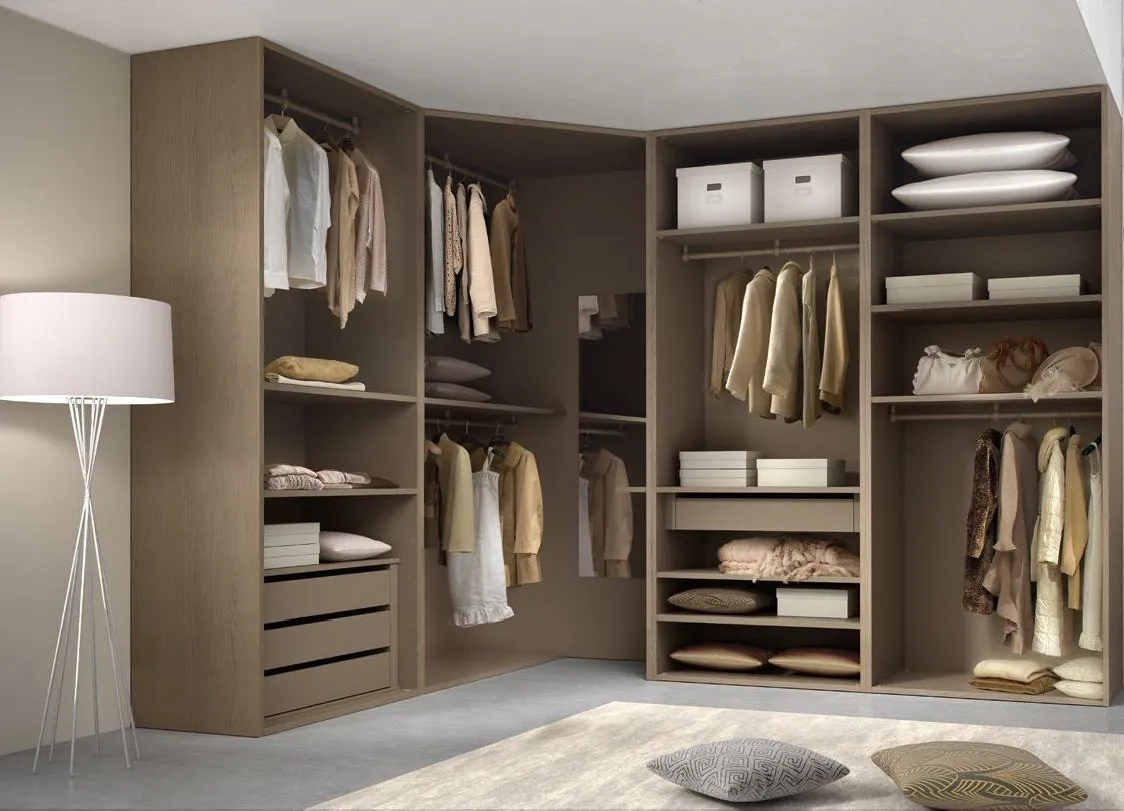 Cabina armadio Trend Style Imba ad angolo aperta con cassettiere