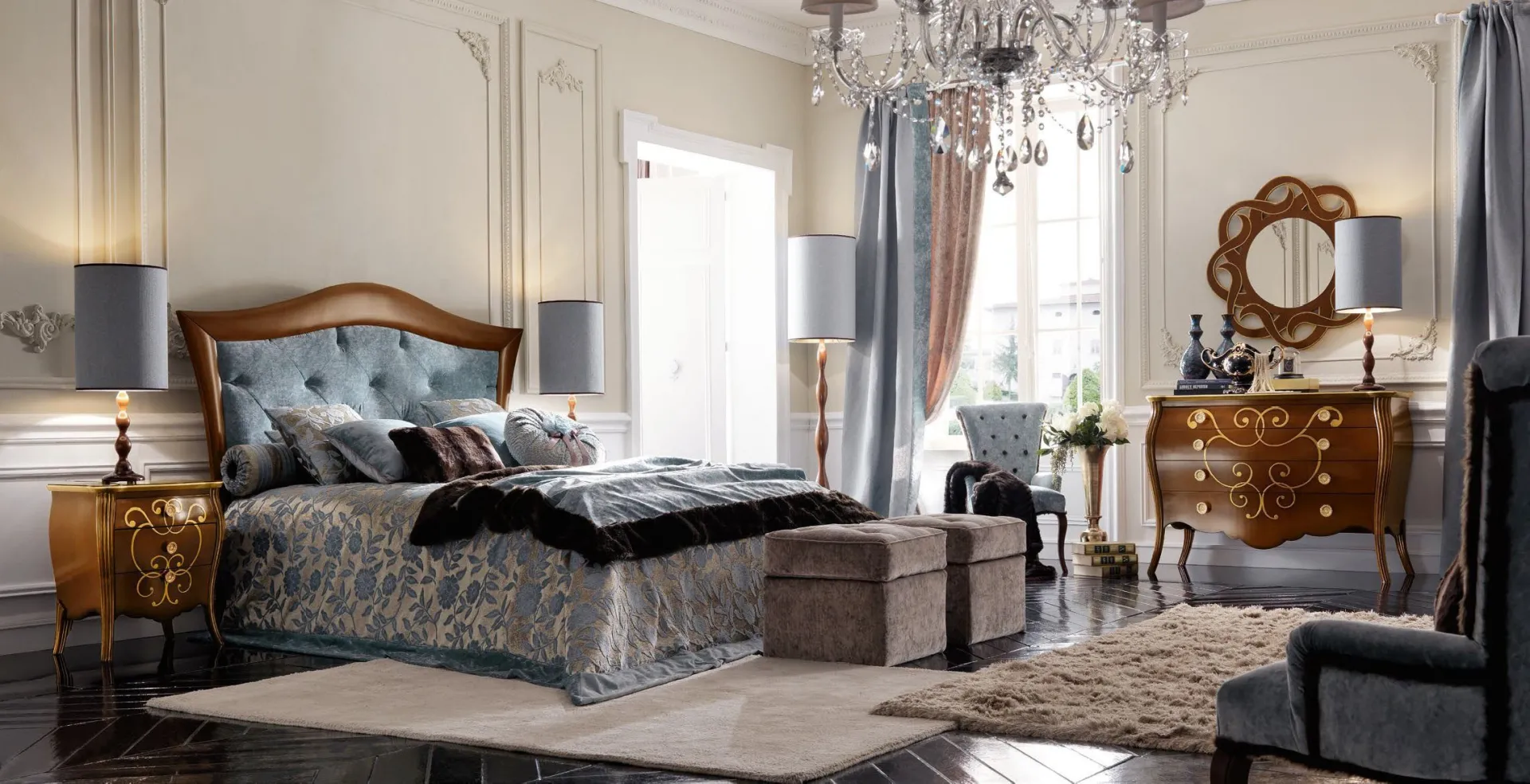 Camera classica Trend Style Imba con comò decorato e letto imbottito