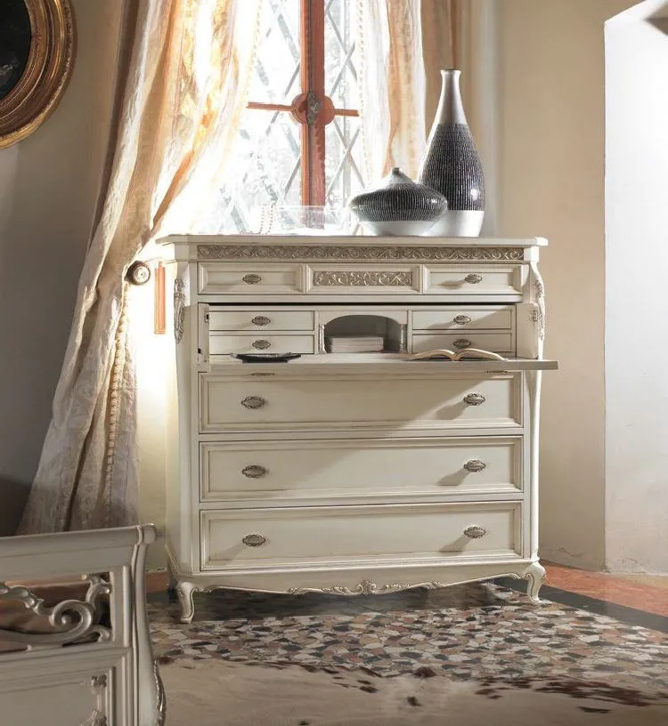 Comò intagliato Trend Style Imba avorio con ribalta