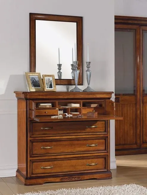 Comò Trend Style Imba in legno con ribalta aperta e intaglio