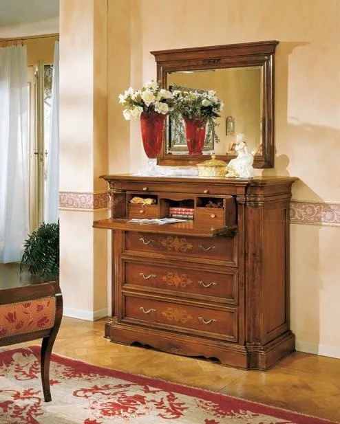 Comò con intarsio Trend Style Imba con ribalta aperta e specchiera