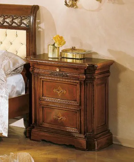 Comodino intarsiato Trend Style Imba a tre cassetti in legno