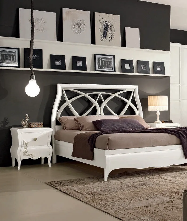 Letto House Project Imba bianco con testata a griglia