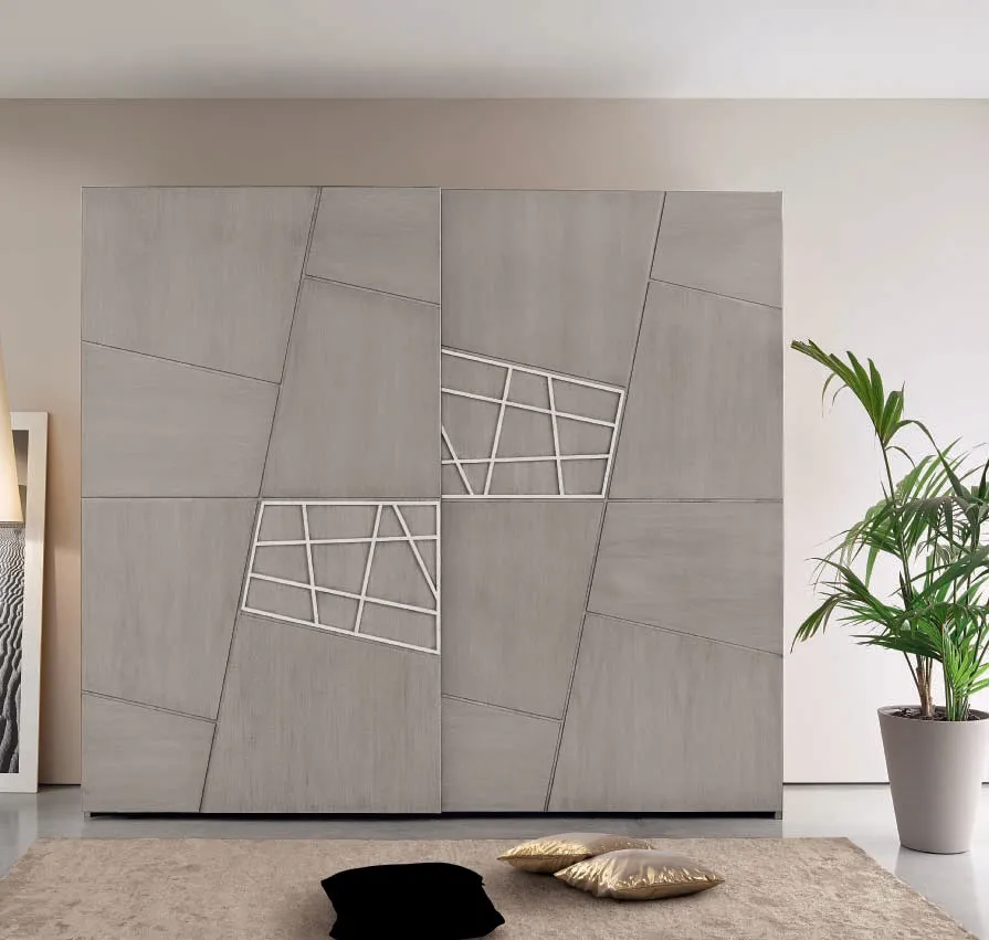 Armadio House Project Imba a due ante scorrevoli grigie con decoro a linee