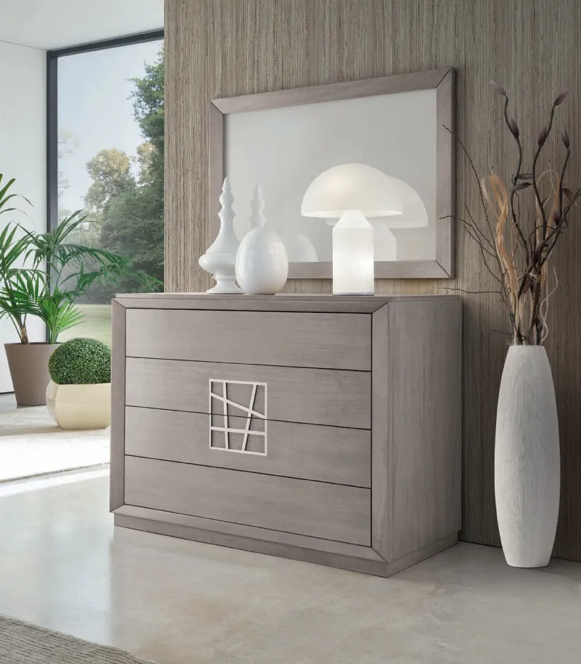 Specchiera rettangolare House Project Imba sopra un comò grigio