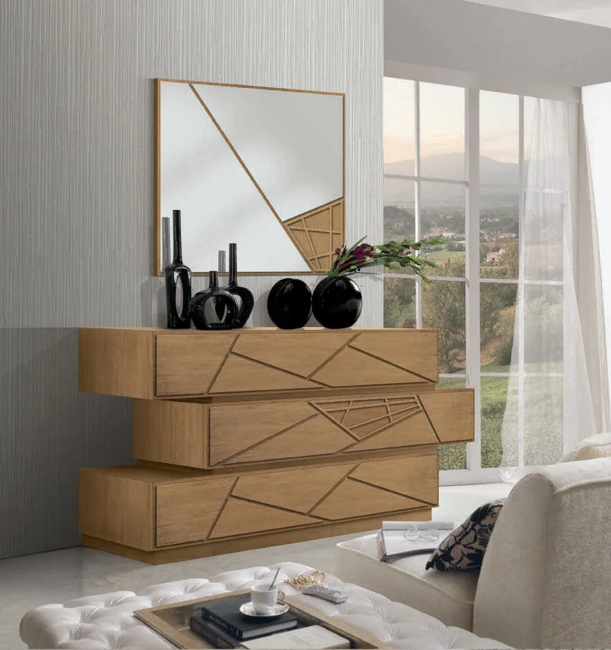 Specchiera quadrata House Project Imba sopra il comò a cassetti sovrapposti