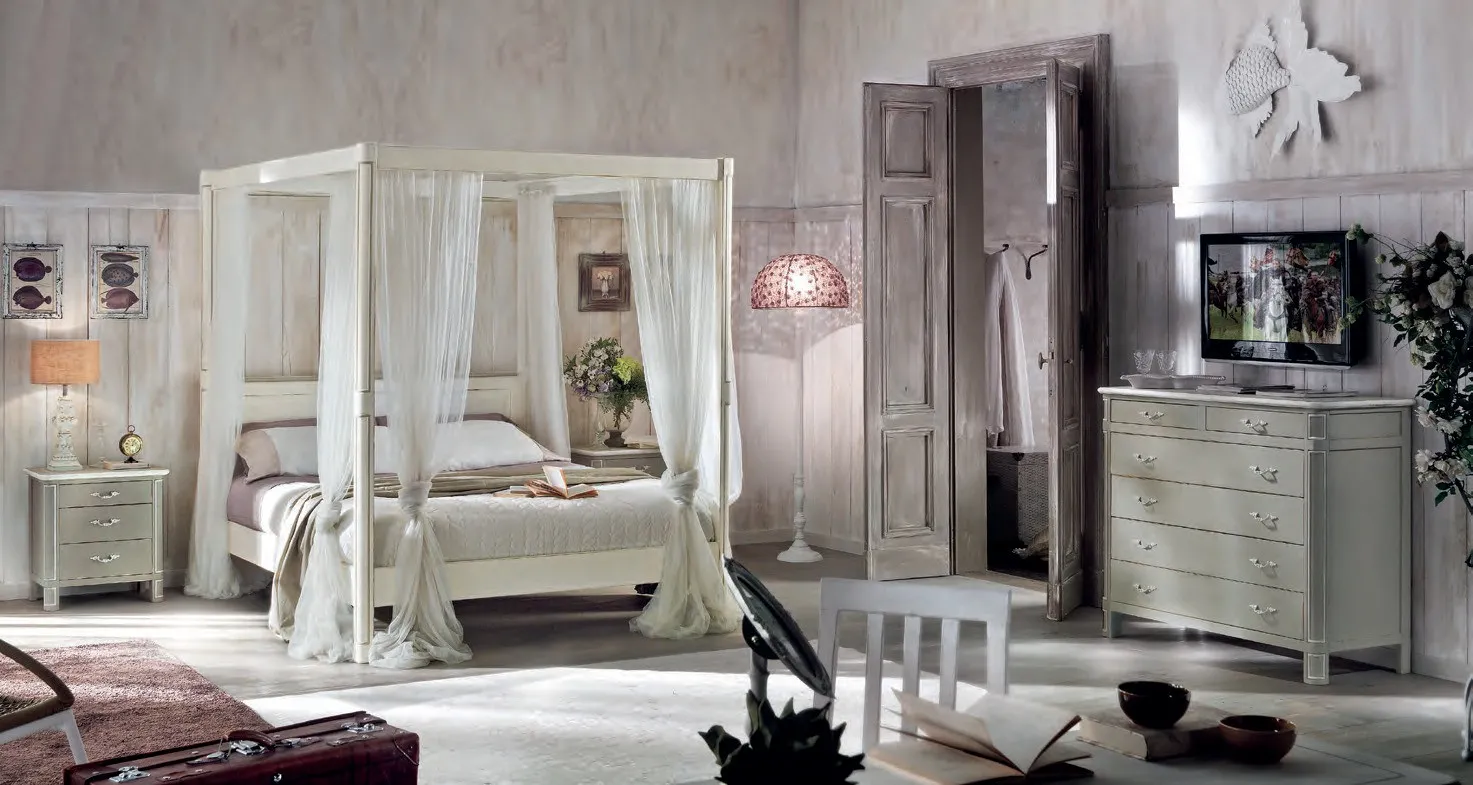 Letto a baldacchino Marte Imba bianco in una camera classica