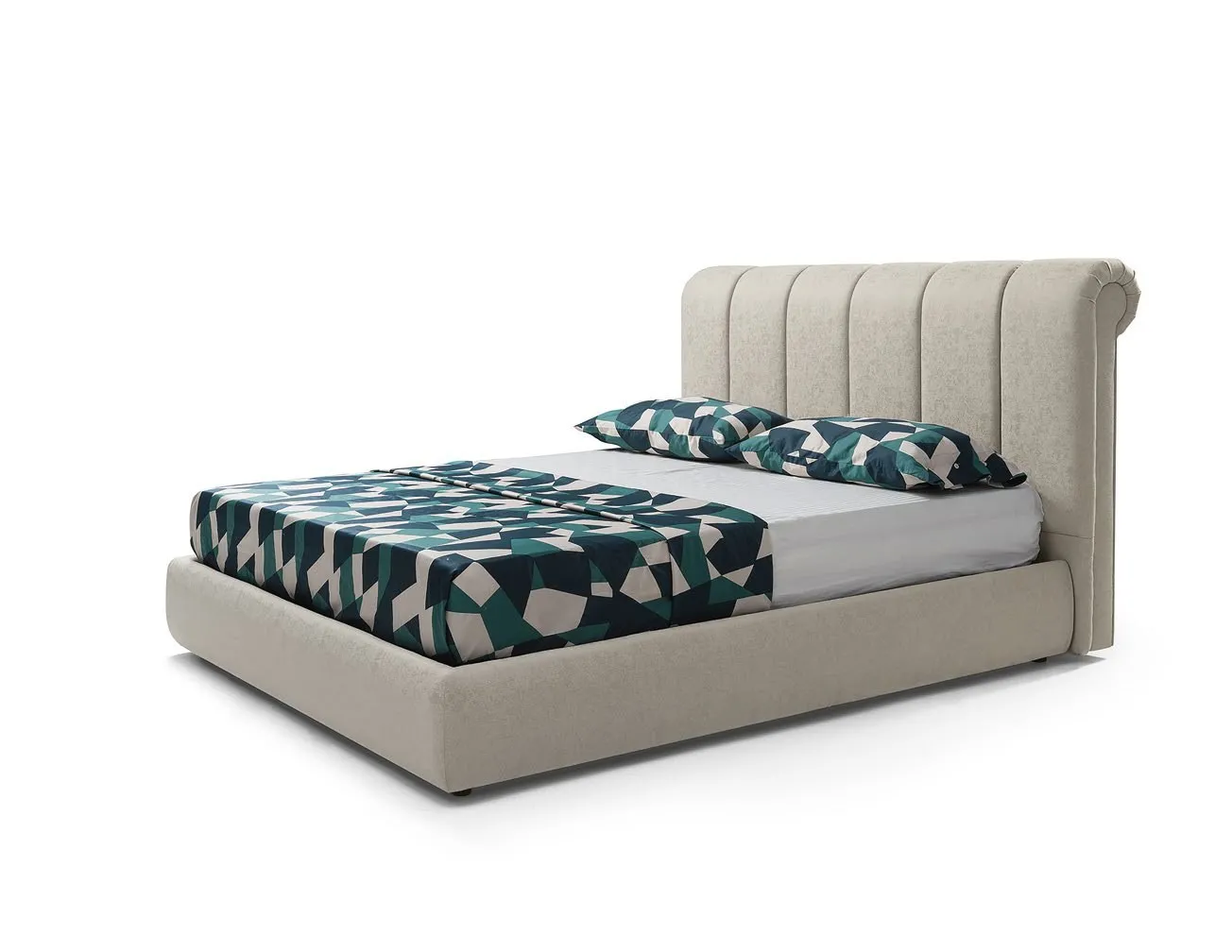 Letto imbottito Casablanca Imba in ecopelle chiara con testata a cannelloni