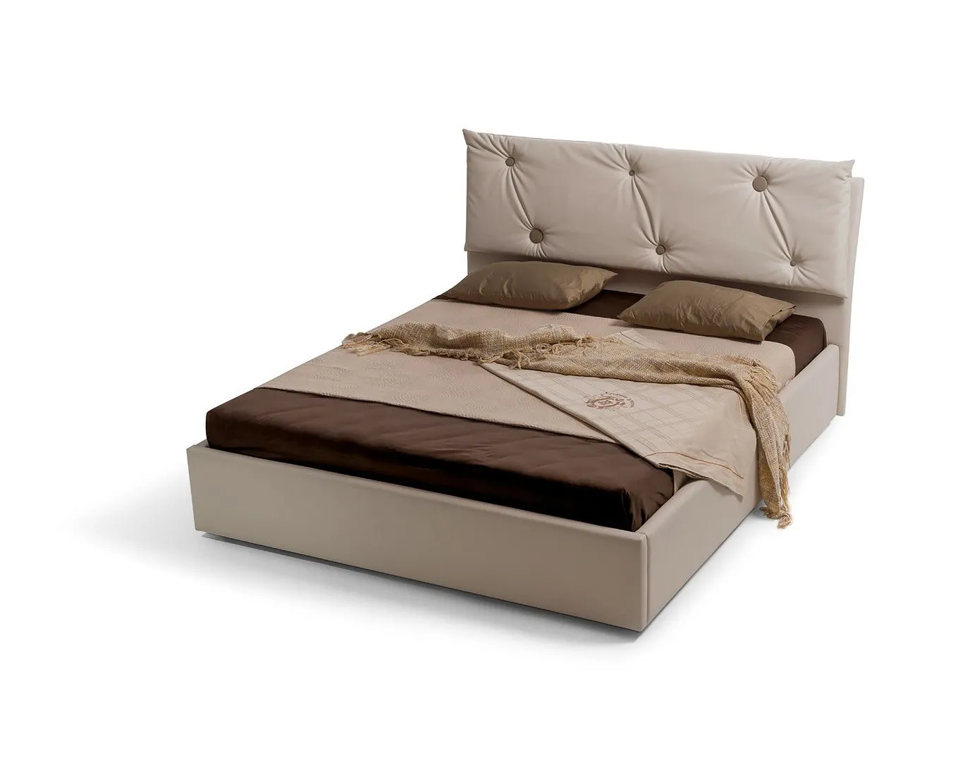 Letto imbottito Helen Imba in tessuto beige con testata a cuscino