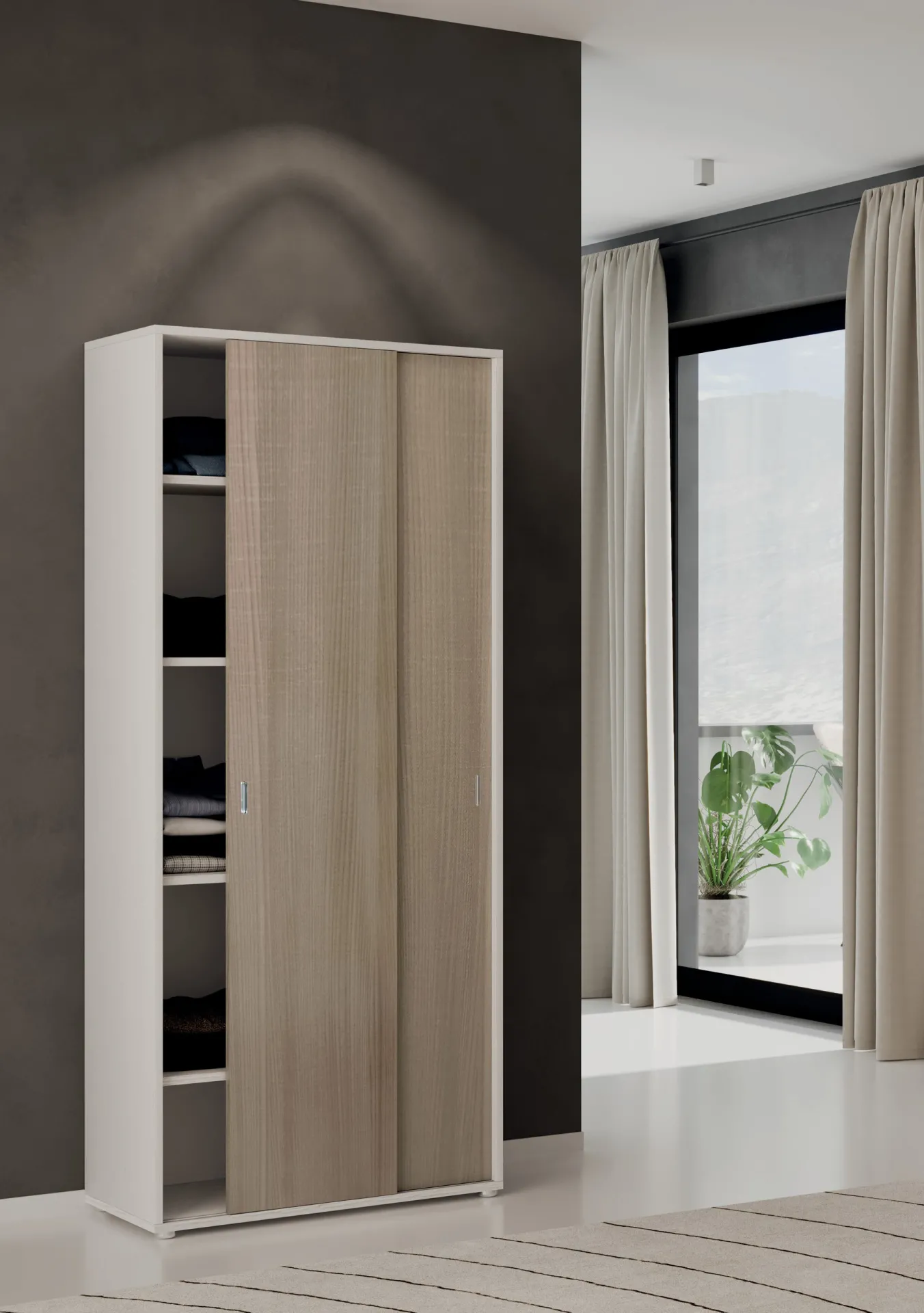 Modulo armadio scorrevole Style Project Imba con ripiani in finitura olmo