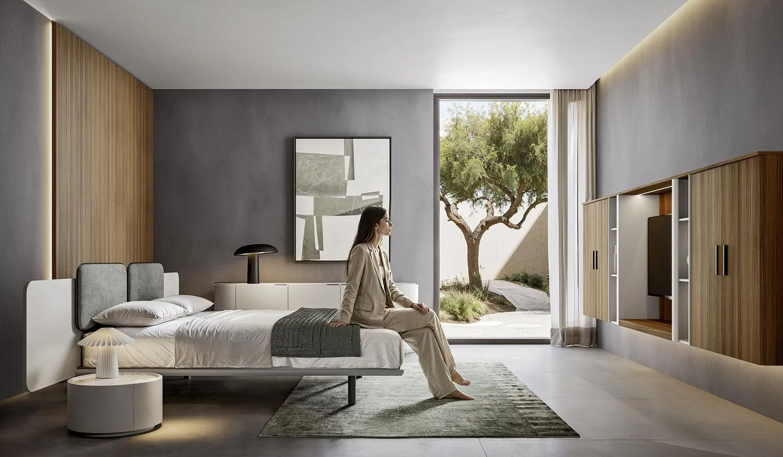 Camera con letto Rotun MobilGam e armadio in legno