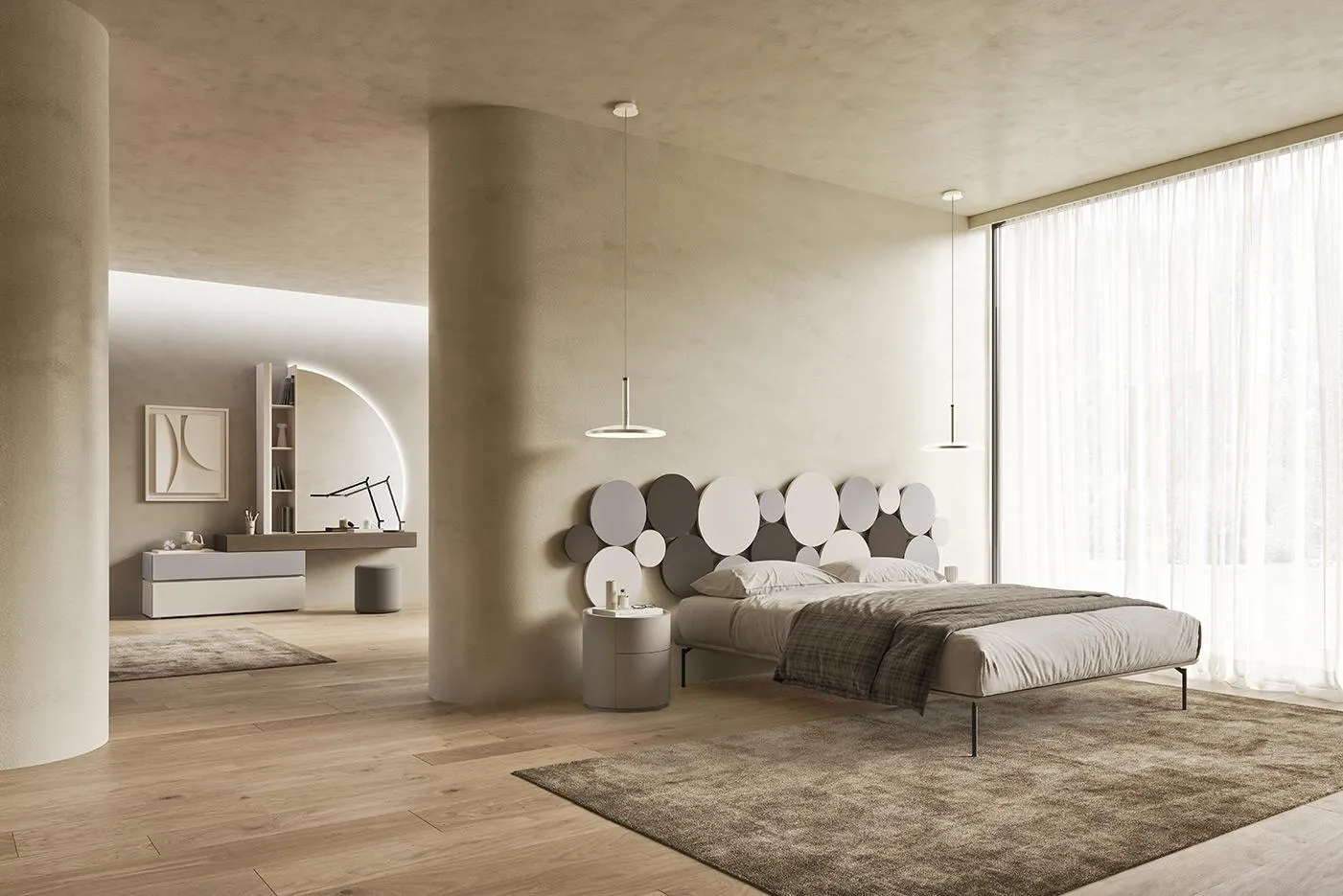 Camera con letto Dot N17 MobilGam e testiera a cerchi