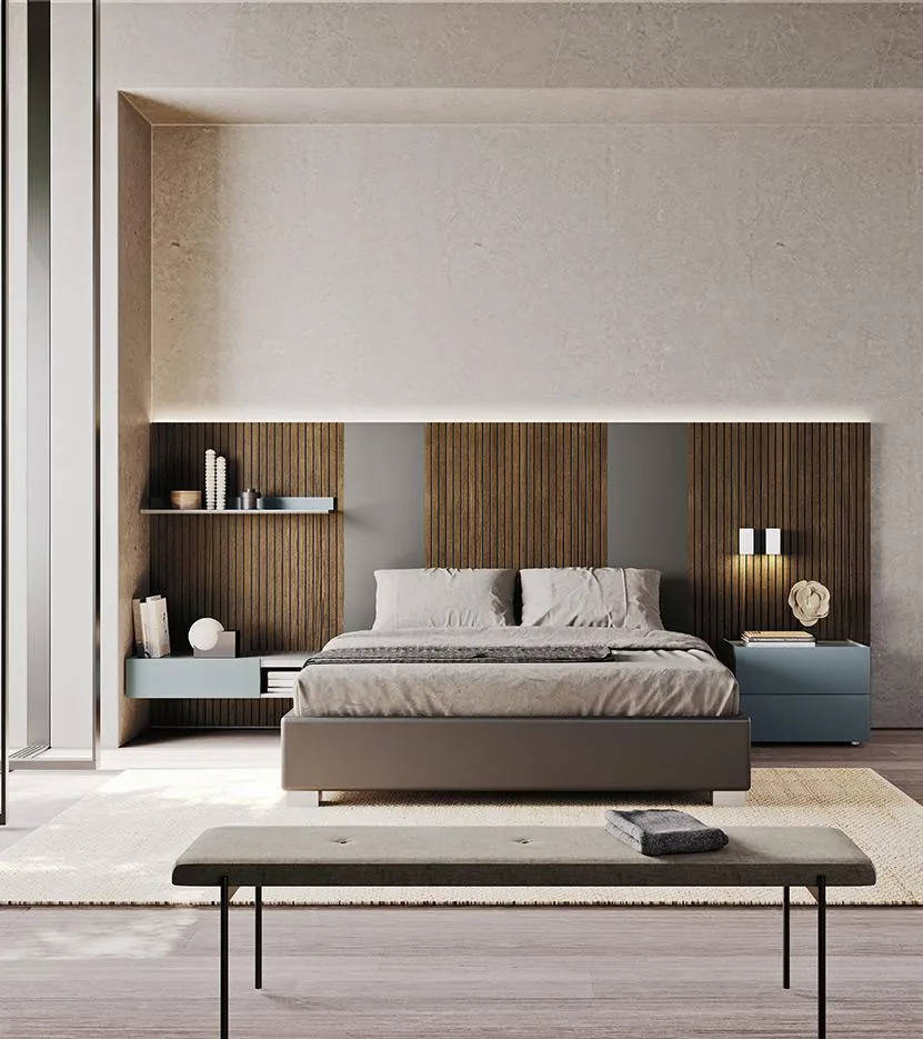 Camera con letto Sistema Sipario MobilGam e boiserie in legno