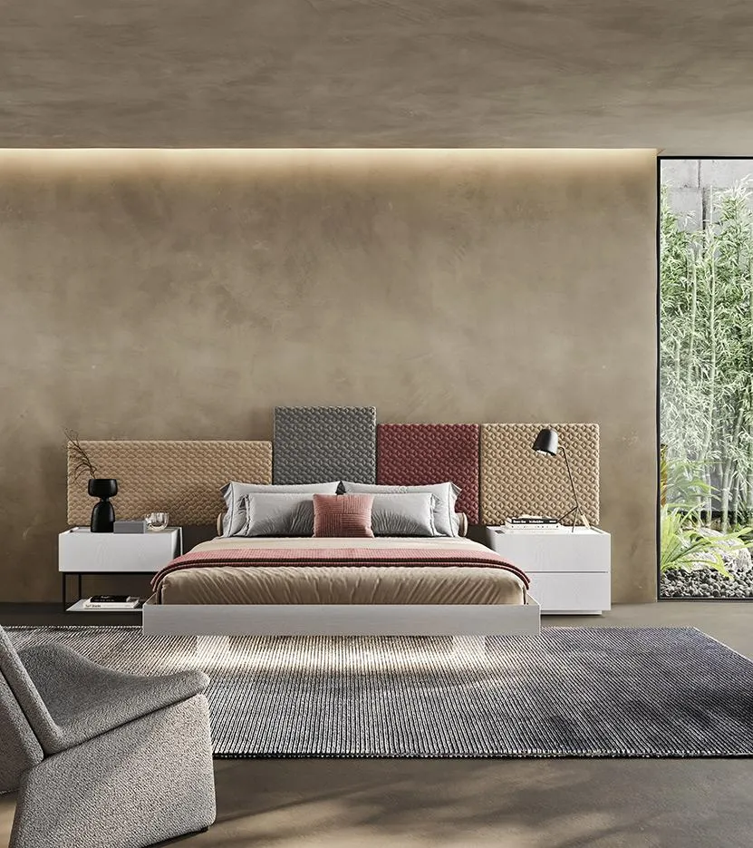 Letto Tetris MobilGam con pannelli in toni rosso e tortora
