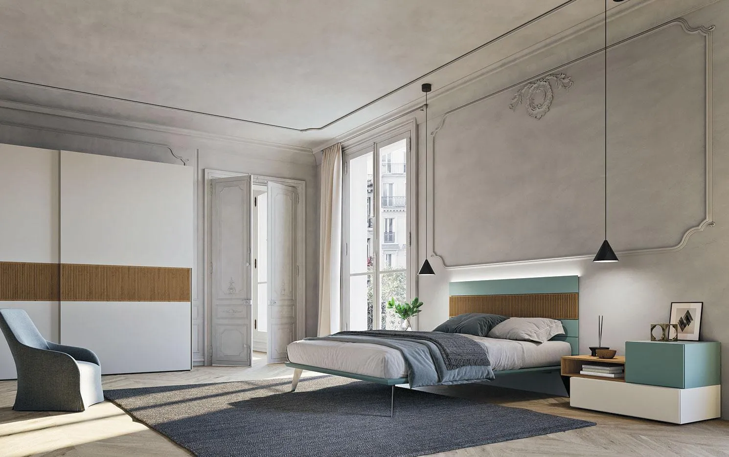 Camera con letto Wall System Dreaming 01 MobilGam e armadio